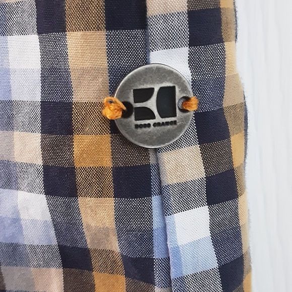 HUGO BOSS ORANGE MENS BLUE/SIENNA CHECK SHIRT - Picture 3 of 6